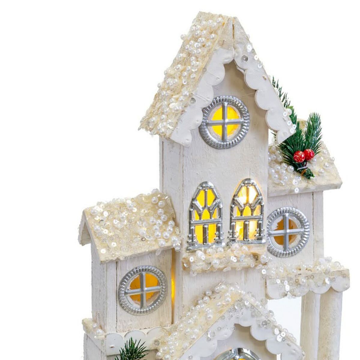Julgranskula Vit Trä Hus 24 x 11 x 39 cm